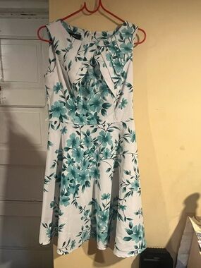 Alyx White Midi Dress with Teal Floral Print